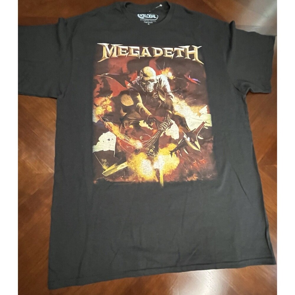 Megadeth Skeleton Fire Guitar Graphic Tee T Shirt Size Large L Men's Black